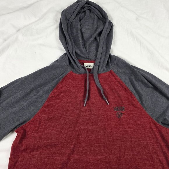 Vans Two Tone Mens XL Gray Red Lightweight Hooded Long Sleeve Shirt Winter Warm - Picture 4 of 10